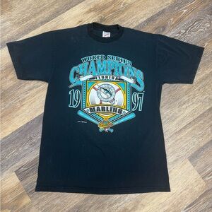Vintage 1997 Florida Marlins World Series Champions Tee Size L 90s MLB Cotton
